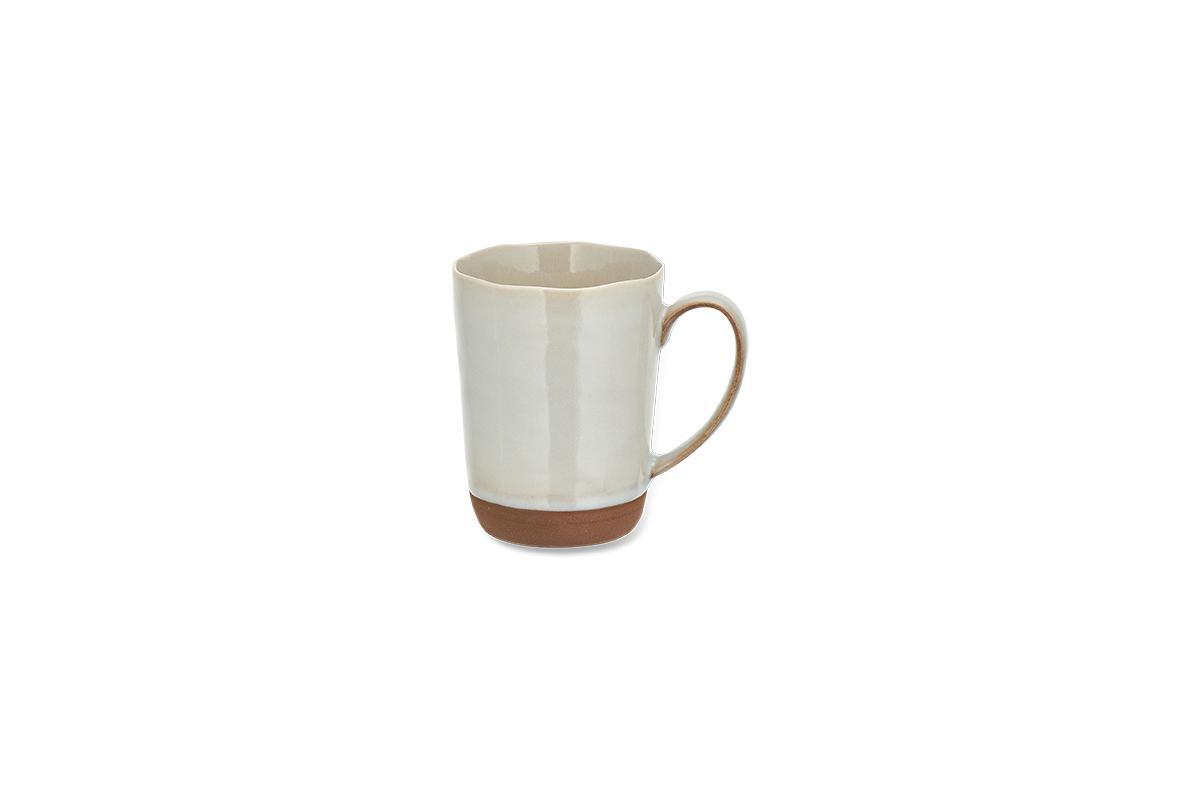 The Edo Mug - Large - Terracotta (Set of 2) by nkuku features a smooth off-white ceramic glaze with a natural terracotta-colored base and handle for a stylish look.