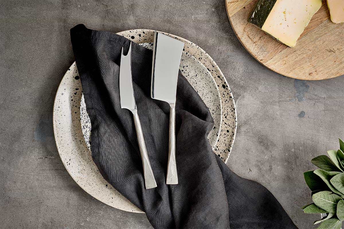 Ena Cheese Knife Set - Brushed Silver (Set of 2)-SERVEWARE-Nkuku