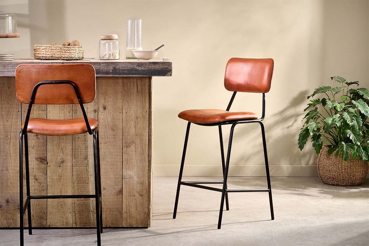 Sotta Leather Bar Chair-SEATING-Nkuku