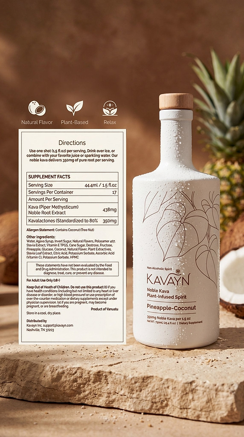 Noble Kava Plant Infused NA Spirit - Pineapple - Coconut - Kavayn