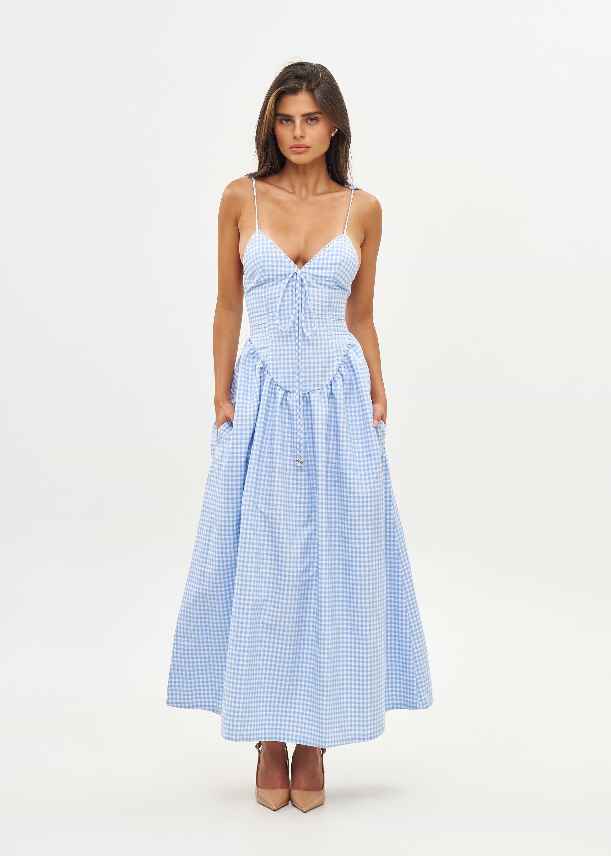 blue and white gingham dress Zip Front Midi - All Dresses designed in a cheerful blue Gingham Gala Mini Dress -