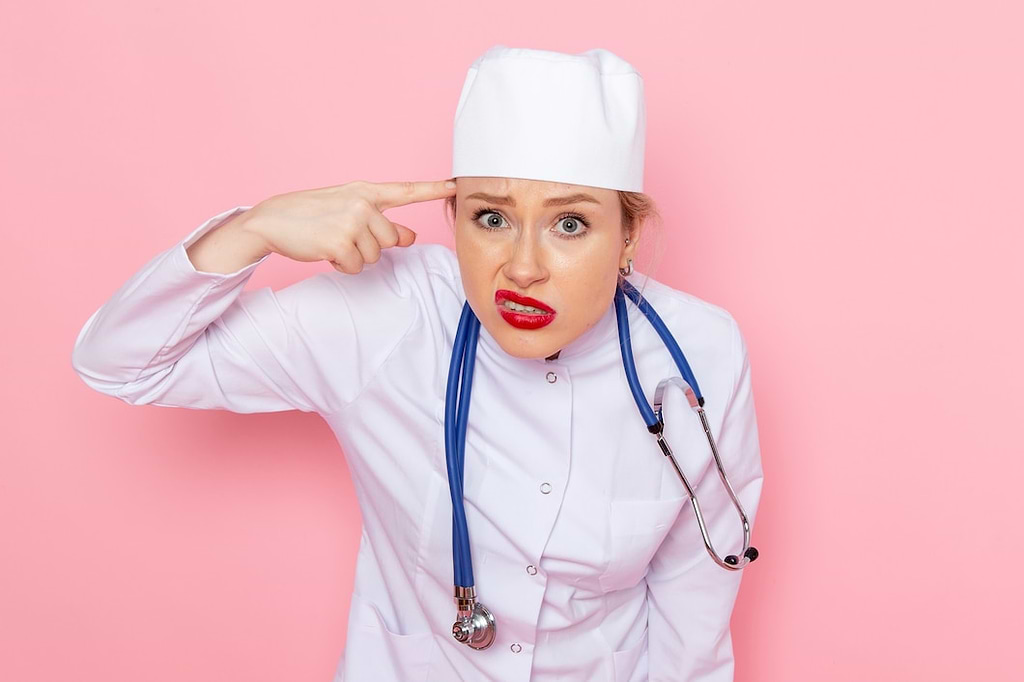 doctor pointing her finger to her head