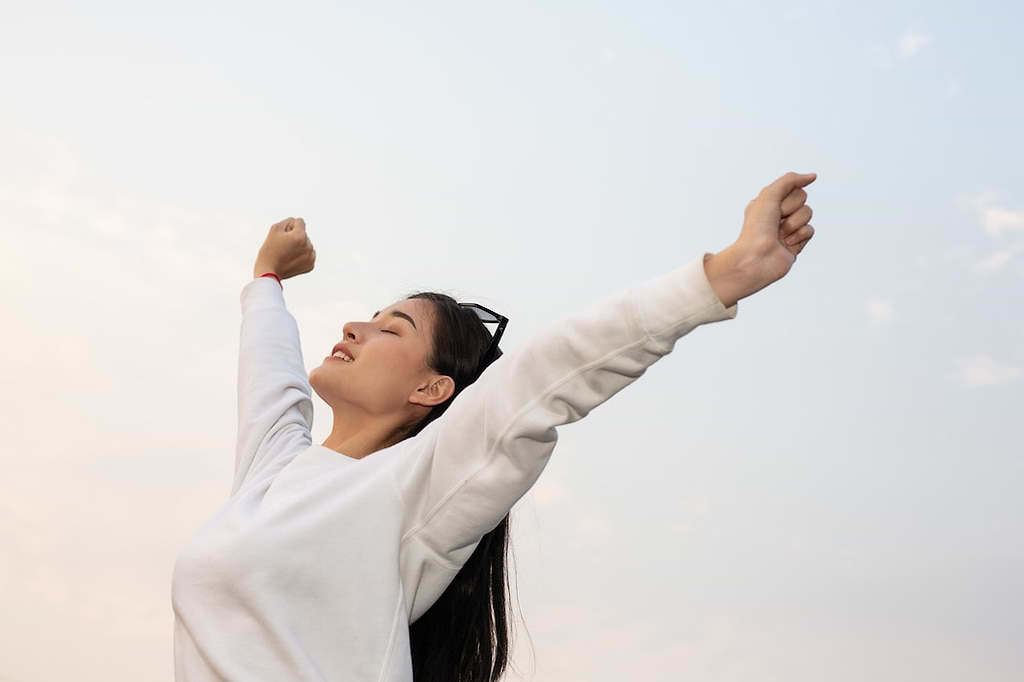 healthy woman stretching in the morning