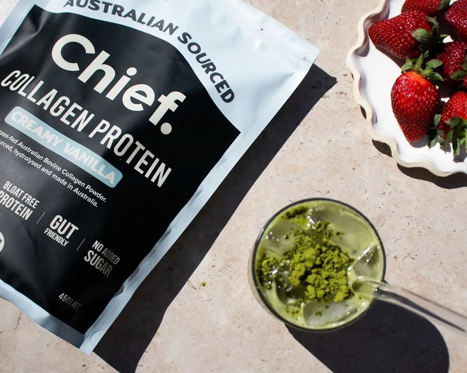 Iced Strawberry Collagen Matcha Latte - Chief Nutrition