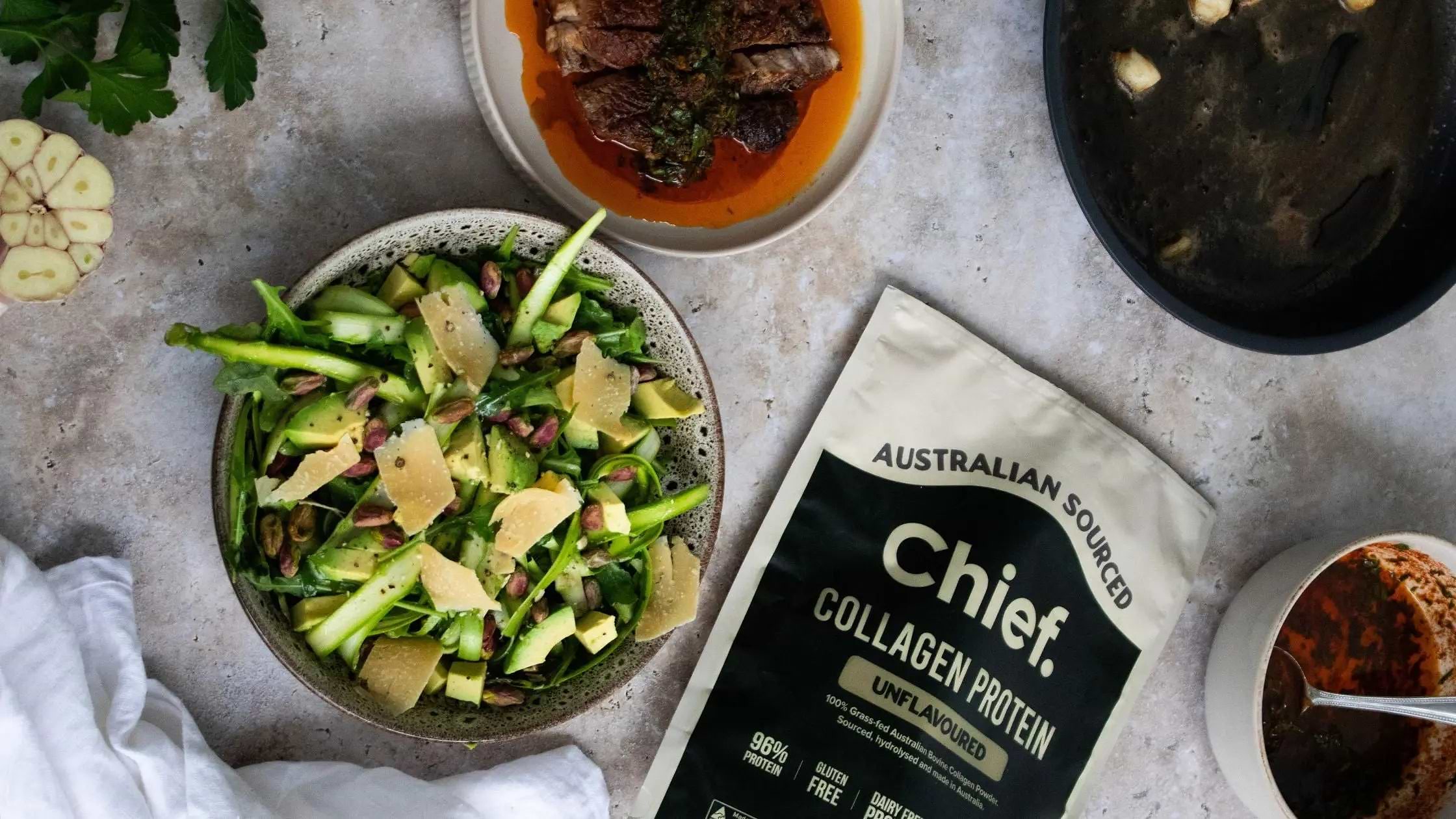Smokey Scotch Fillet Collagen Chimichurri + Shaved Asparagus Salad - Chief Nutrition