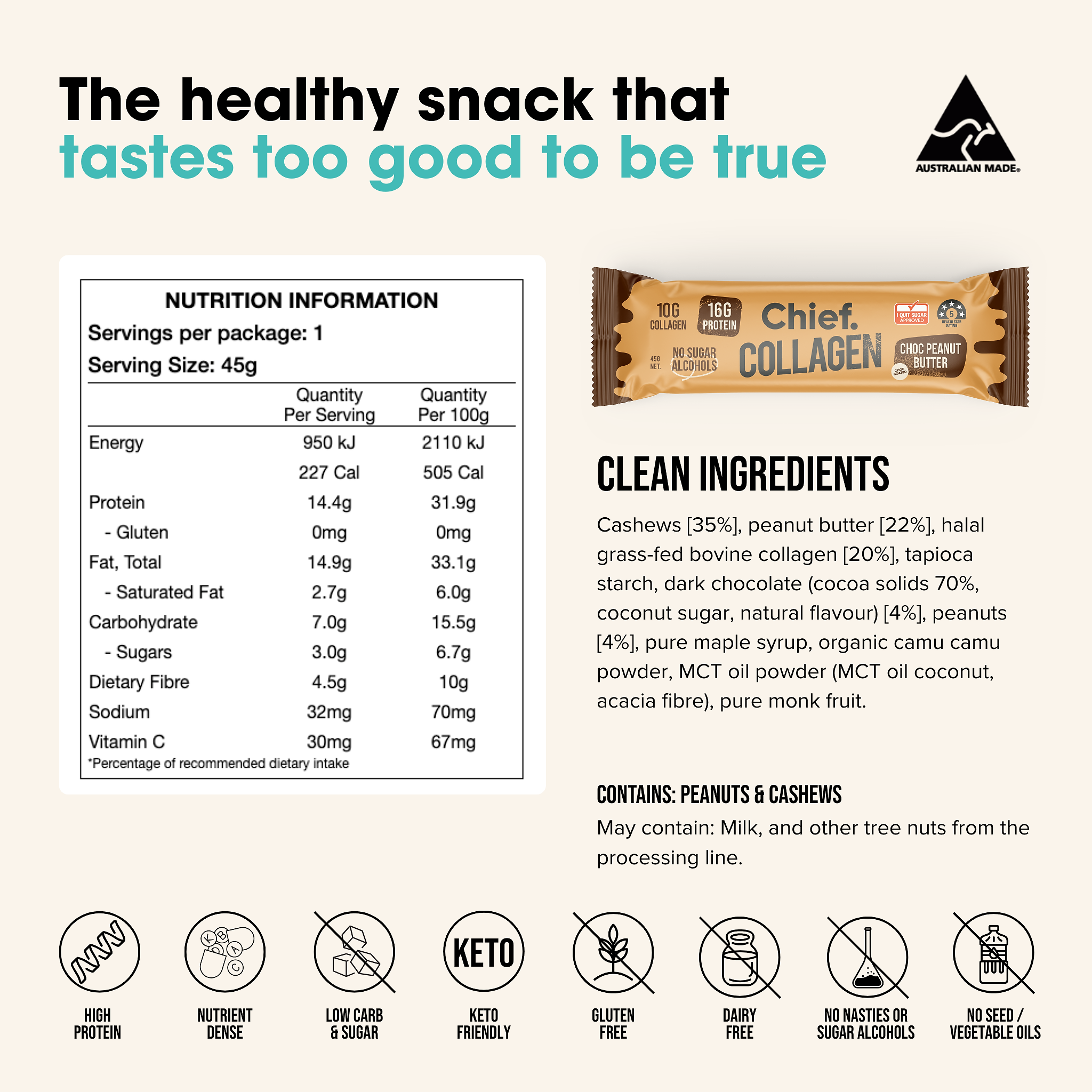 SHORT DATED Collagen Protein Bars - Choc Peanut