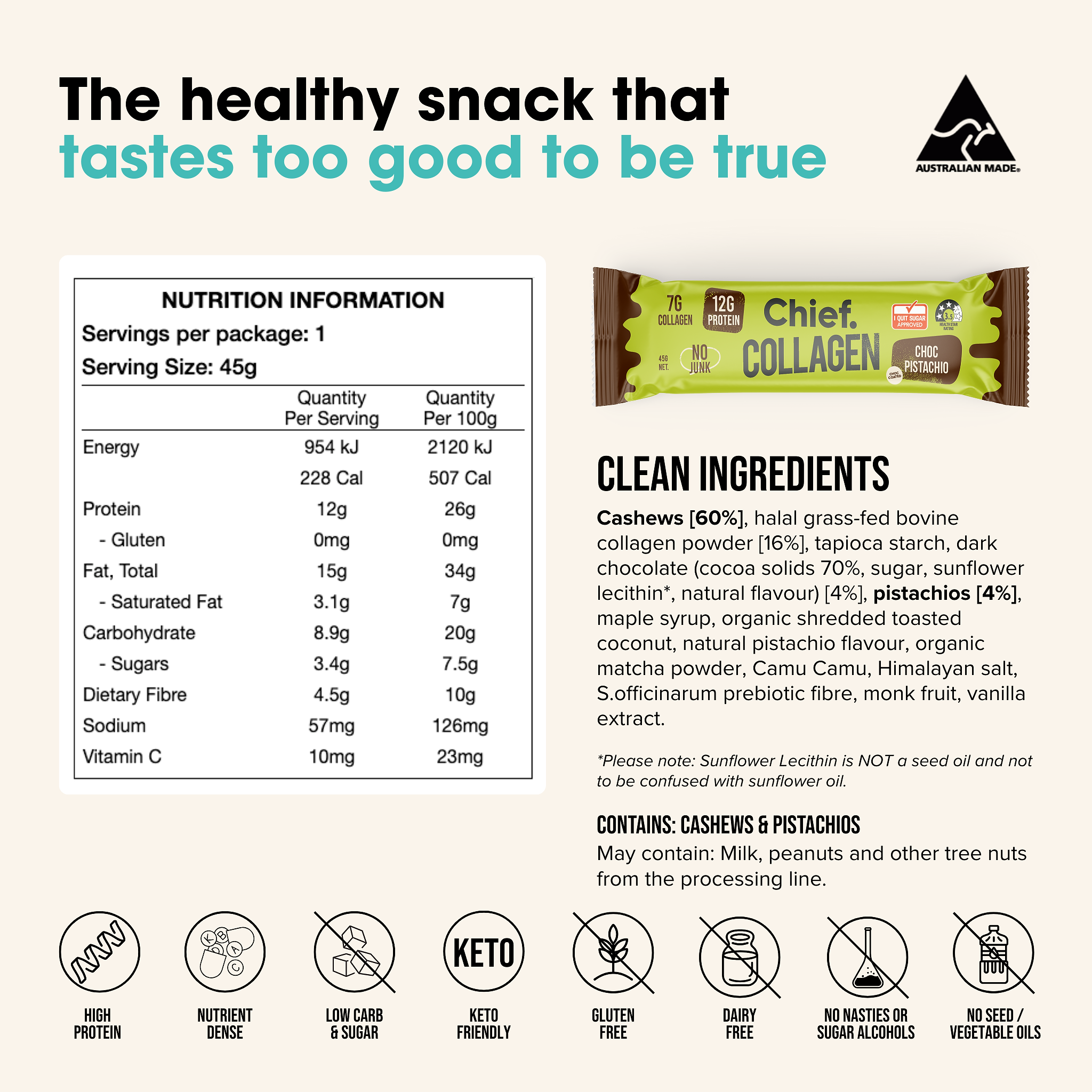 Collagen Protein Bars - Choc Pistachio