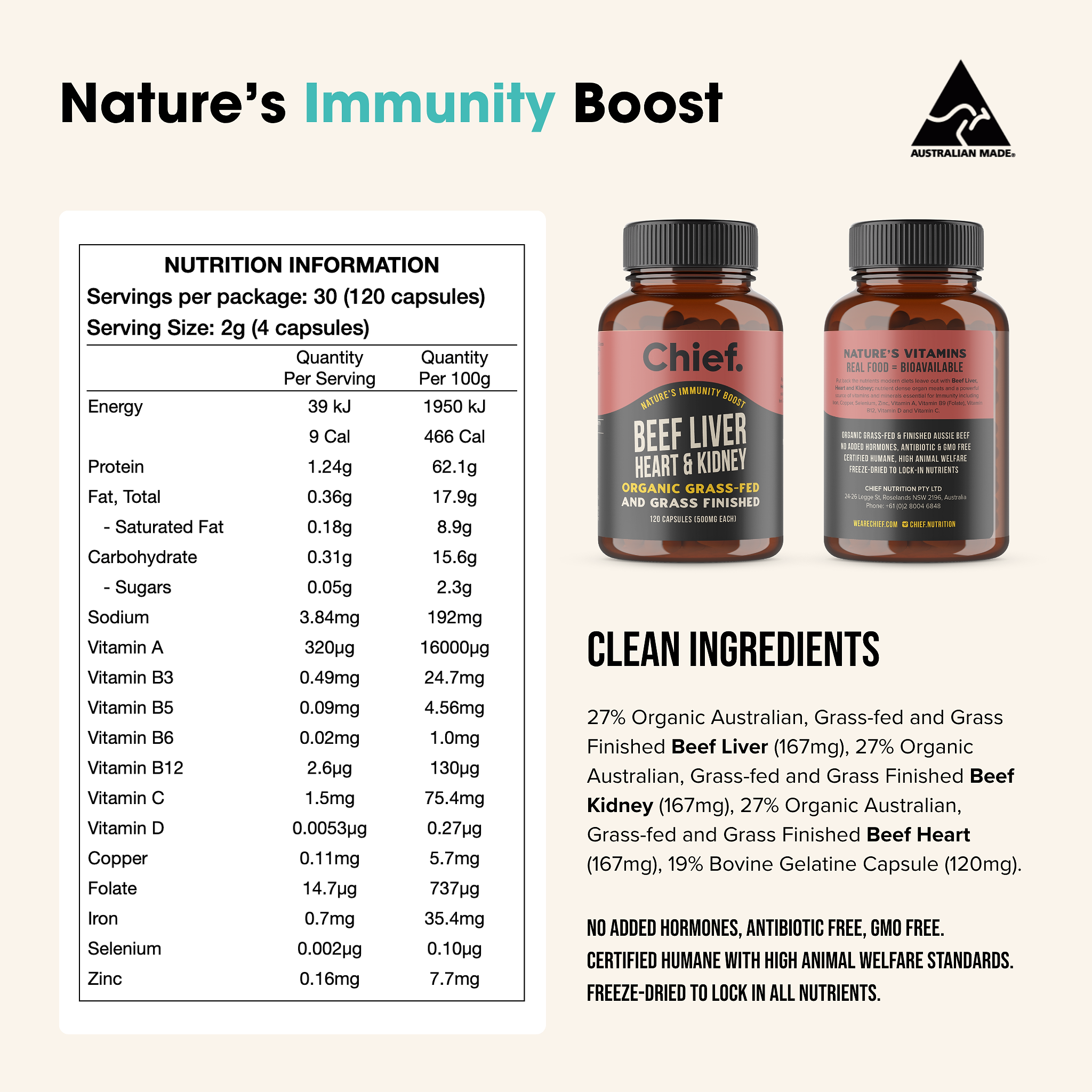 Organic Beef Liver, Heart & Kidney (Immunity)