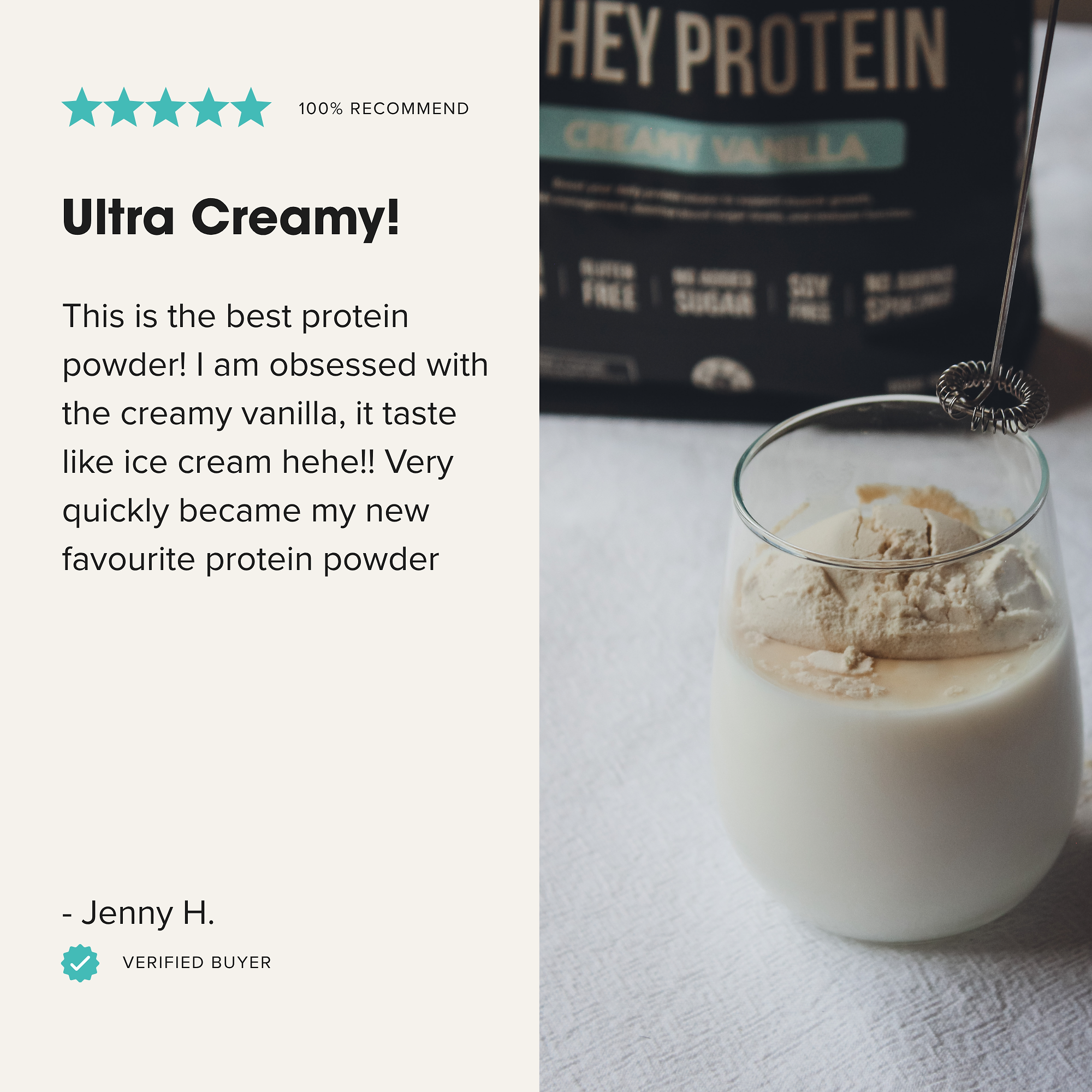 Grass-fed Whey Protein Powder - Creamy Vanilla