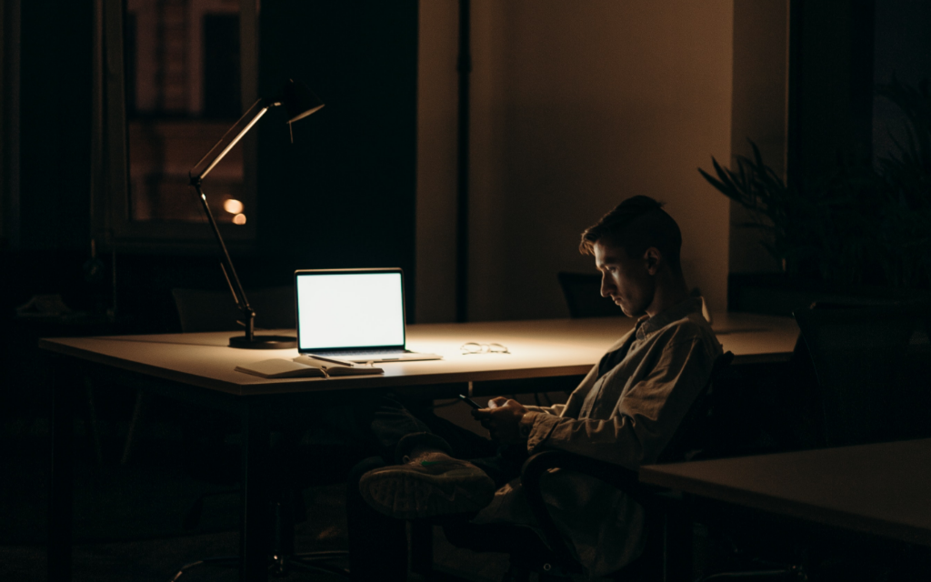 Working at night with computer