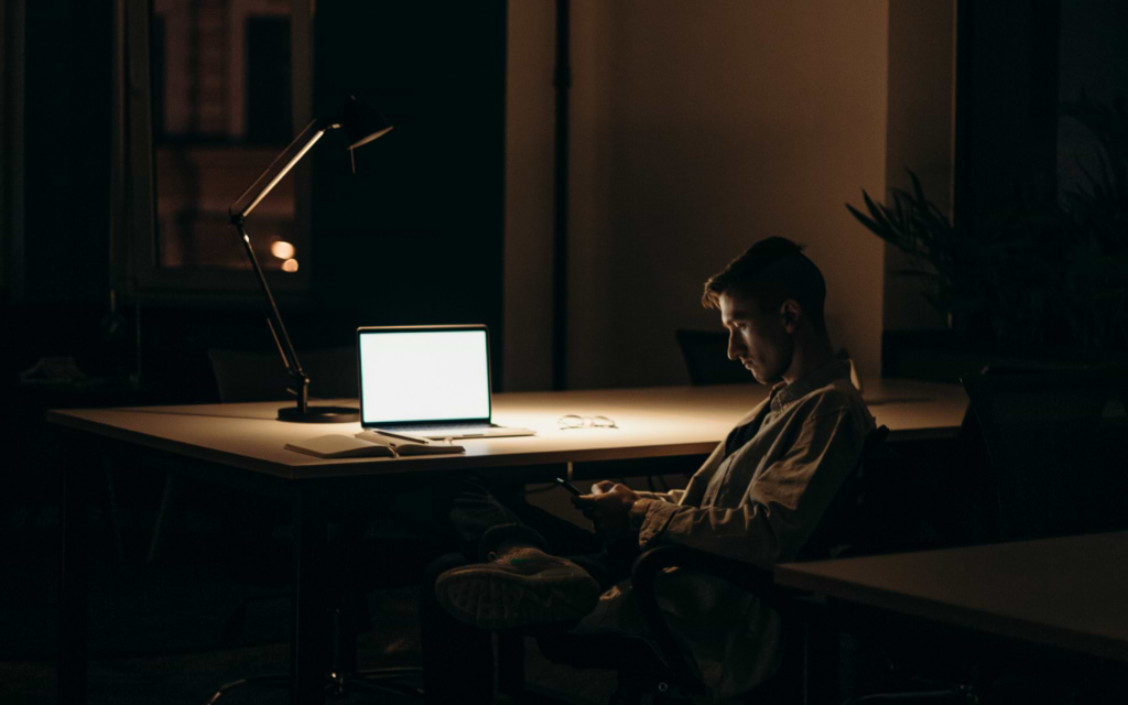 Working at night with computer