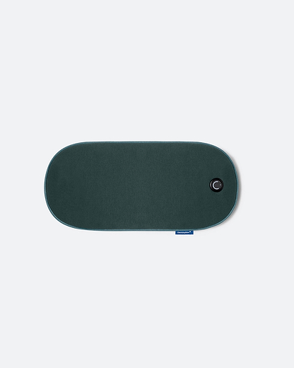 An e-commerce color variant selection card for the Embrace Heating Pad, showcasing the deep matte Pine Green option.