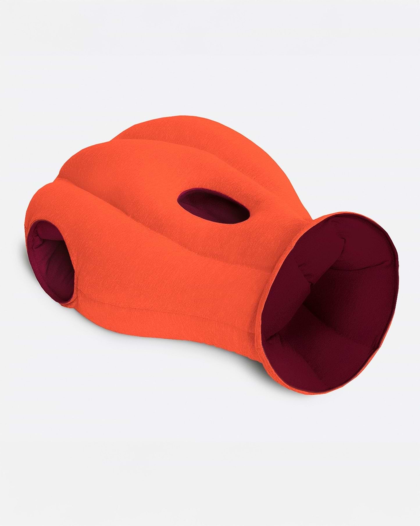 Color variant for the Original Napping Pillow, showcasing the bright 'Chili Flake' orange fabric exterior and its dark burgundy interior lining.
