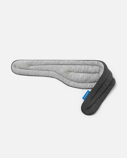 Heated Neck Wrap in the 'Midnight Grey' colorway, highlighting its light grey material on one face and a charcoal grey on the reverse.