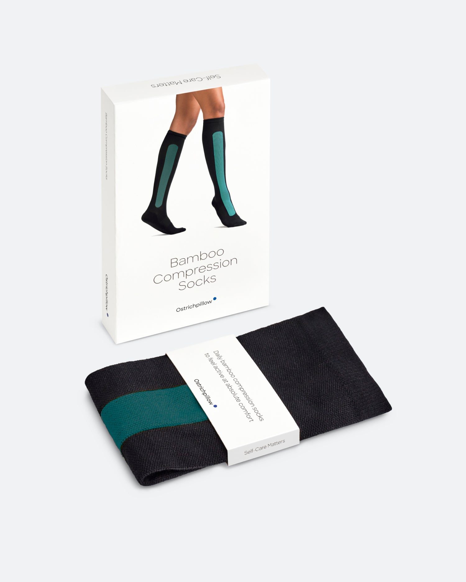 Packaging shot for Bamboo Compression Socks. A white retail box features product imagery and the text 'Bamboo Compression Socks' at the center.