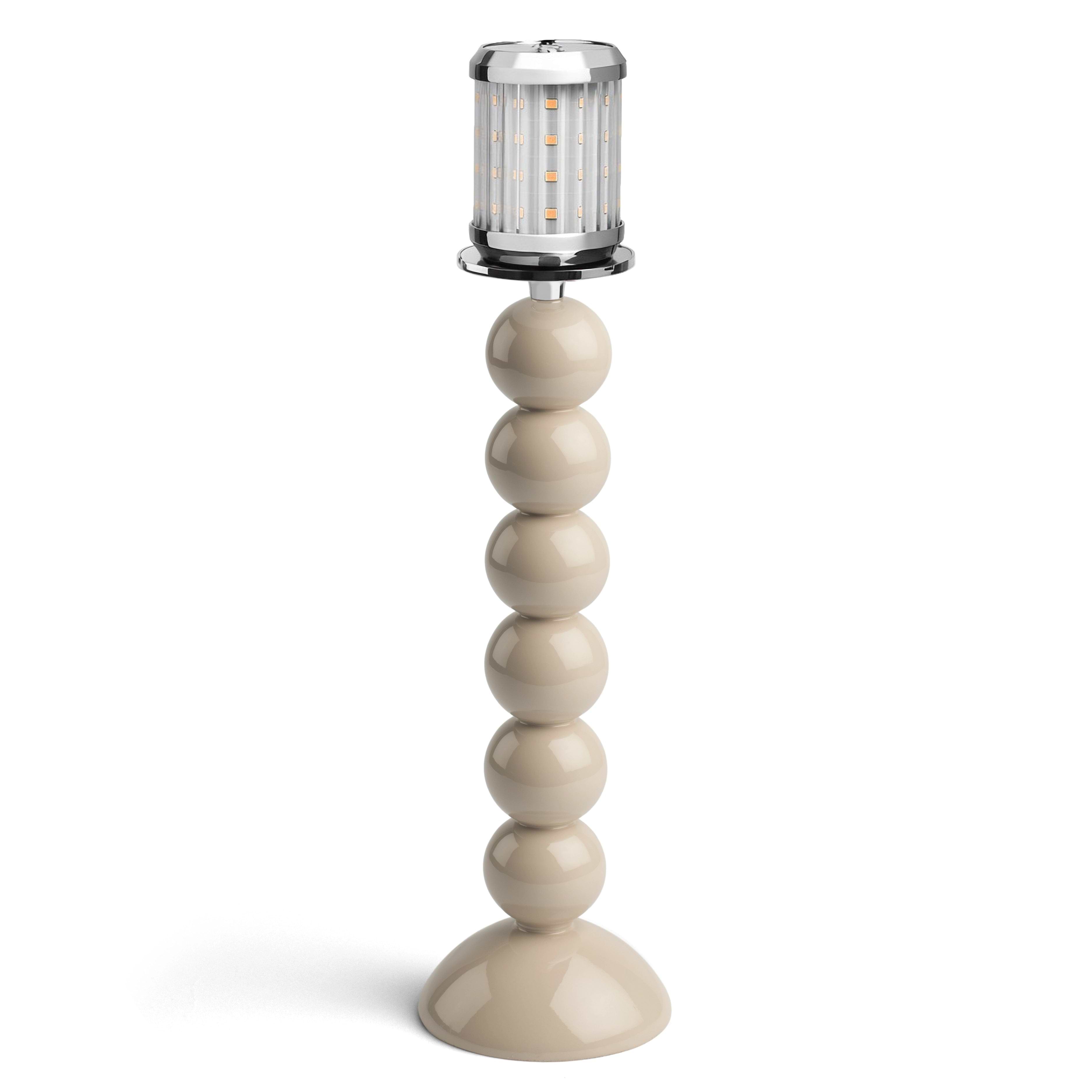 Tall Cappuccino Bobbin Lacquered Lamp Base & Rechargeable Bulb - 34cm