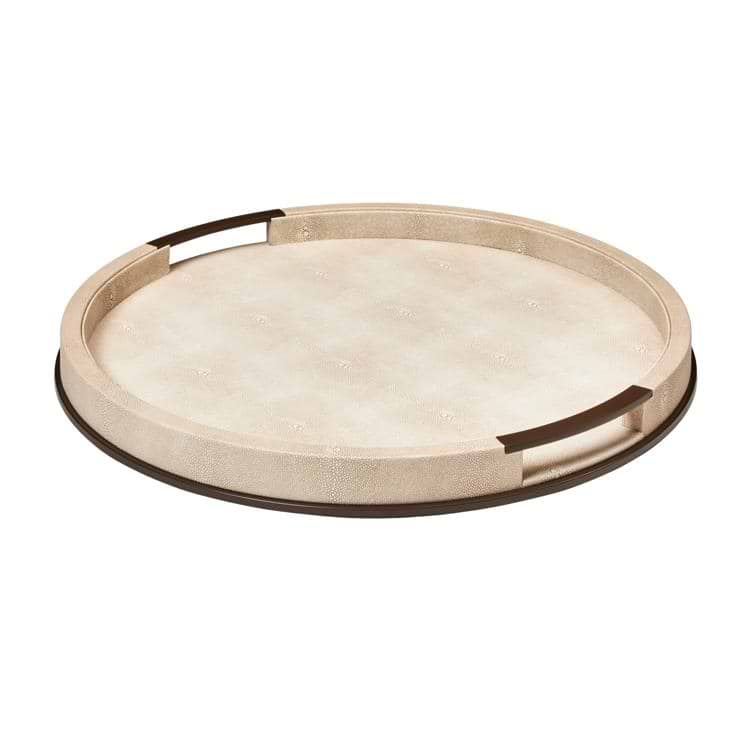Großes, rundes, ecrufarbenes Shagreen-Tablett