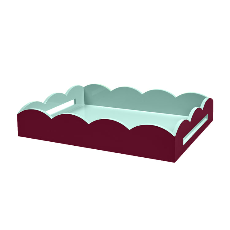 Cherry & Eau de Nil Lacquered Scallop Medium Two-Tone Tray