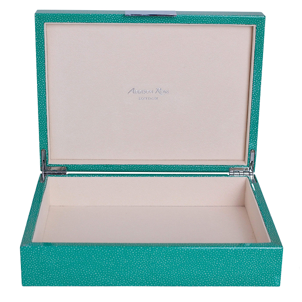 Large Green Shagreen Lacquer Box with Silver