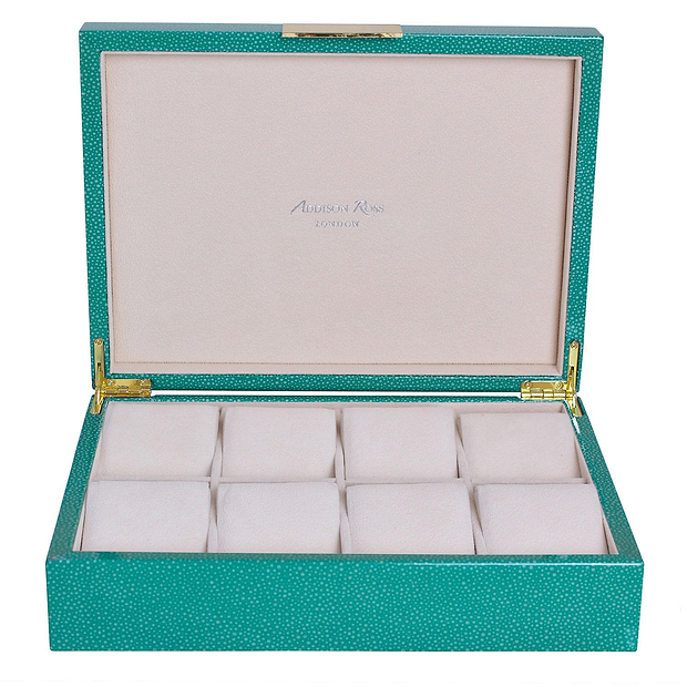 Large Green Shagreen & Gold Watch Box