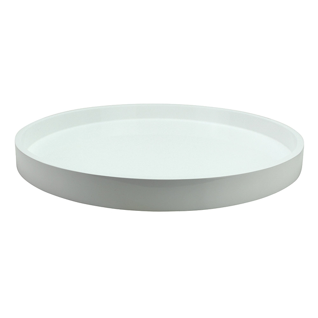 White Straight Sided Round Medium Lacquered Tray
