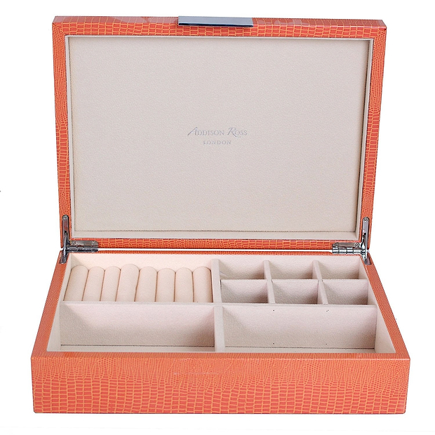 Large Orange Croc Jewellery Box with Silver