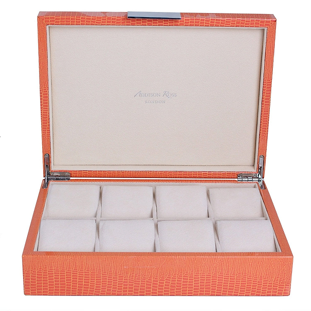 Large Orange Croc & Silver Watch Box