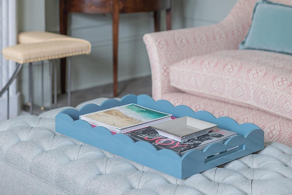 Chambray Blue Large Lacquered Scallop Ottoman Tray – Limited Edition