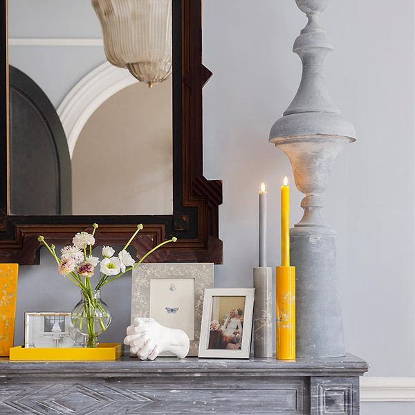 Grey Chinoiserie Candlestick