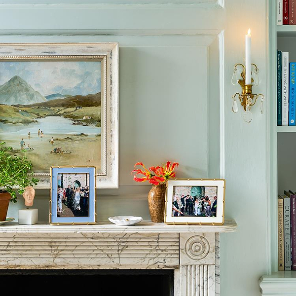 Pale Denim & Gold Bamboo Enamel Photo Frame