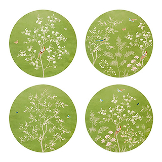 Green Chinoiserie Coasters - Set of 4