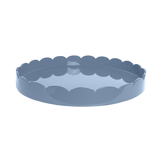 Chambray Blue Round Large Lacquered Scallop Ottoman Tray – Limited Edition