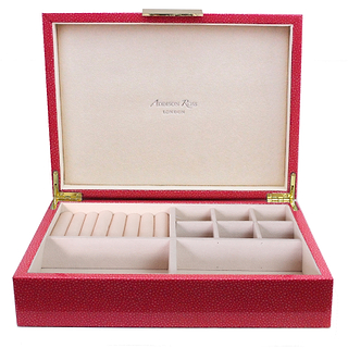Large Pink Shagreen Jewellery Box with Gold
