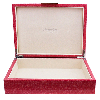 Large Pink Shagreen Lacquer Box with Silver