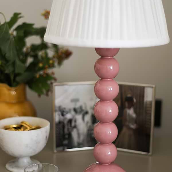 Tall Mauve Bobbin Lacquered Lamp Base & Rechargeable Bulb - 34cm