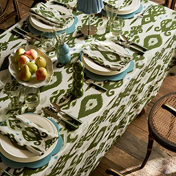 Ikat-Leinentischdecke in Khaki