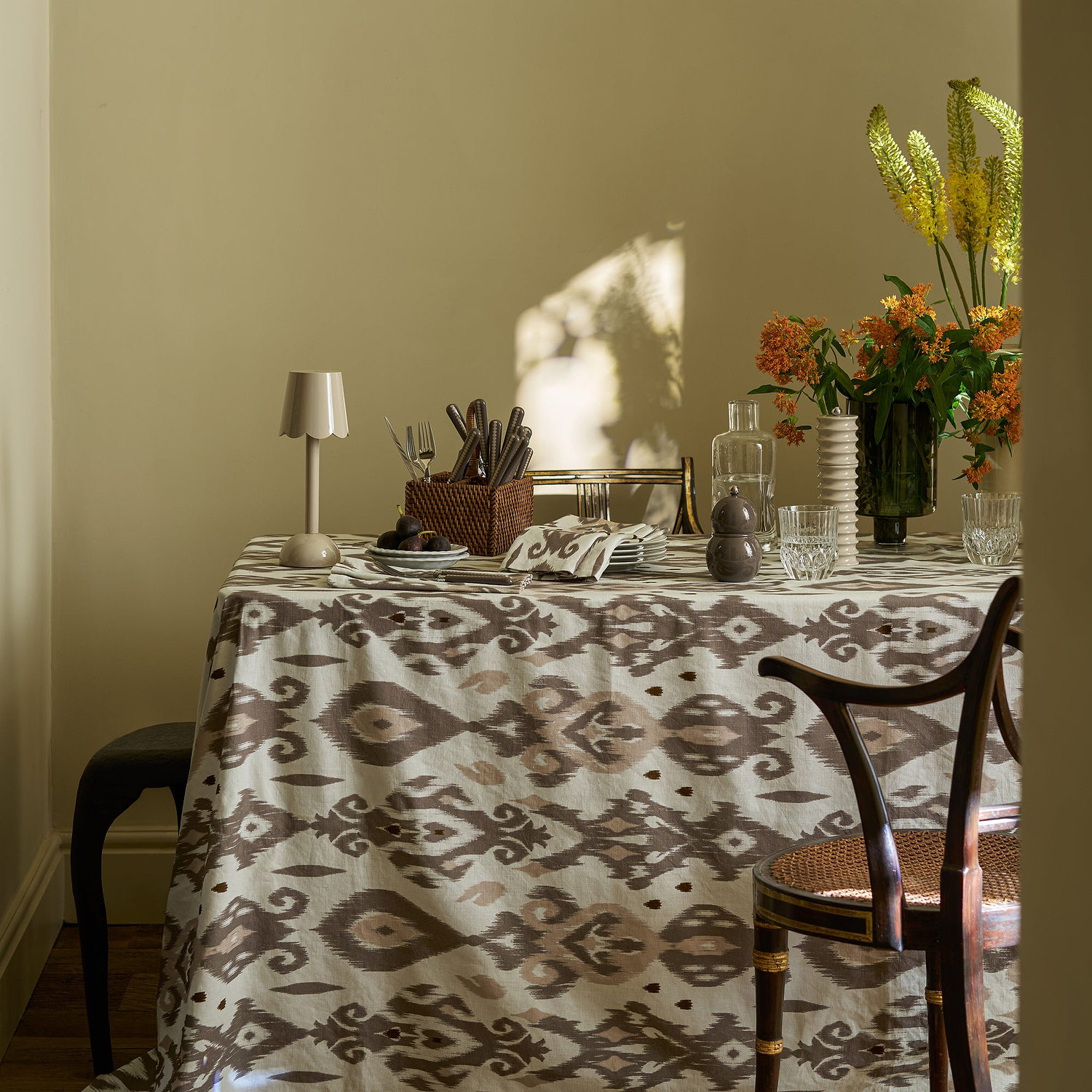 Ikat Mink Linen Tablecloth