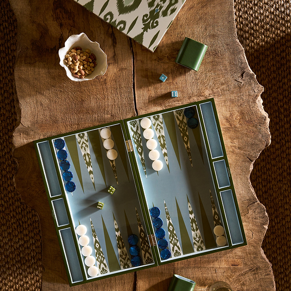Ikat Khaki Lacquered Backgammon Set