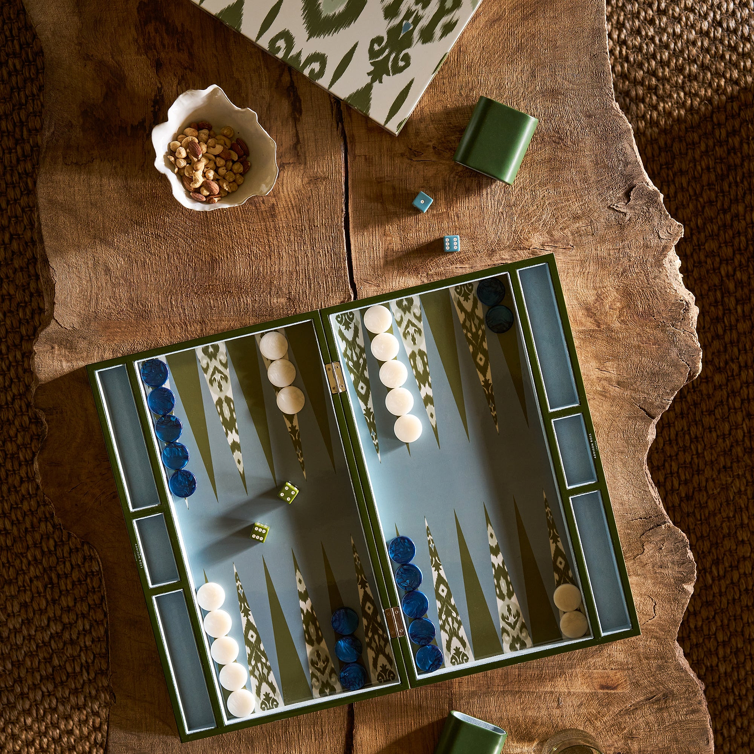 Ikat Khaki Lacquered Backgammon Set