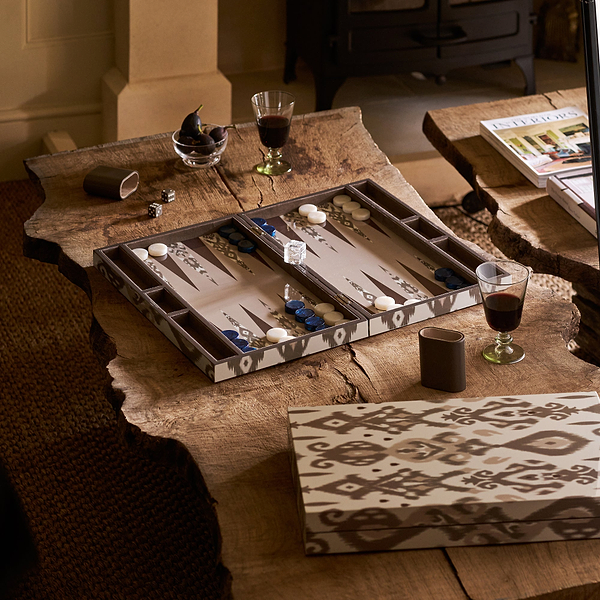 Ikat Mink Lacquered Backgammon Set