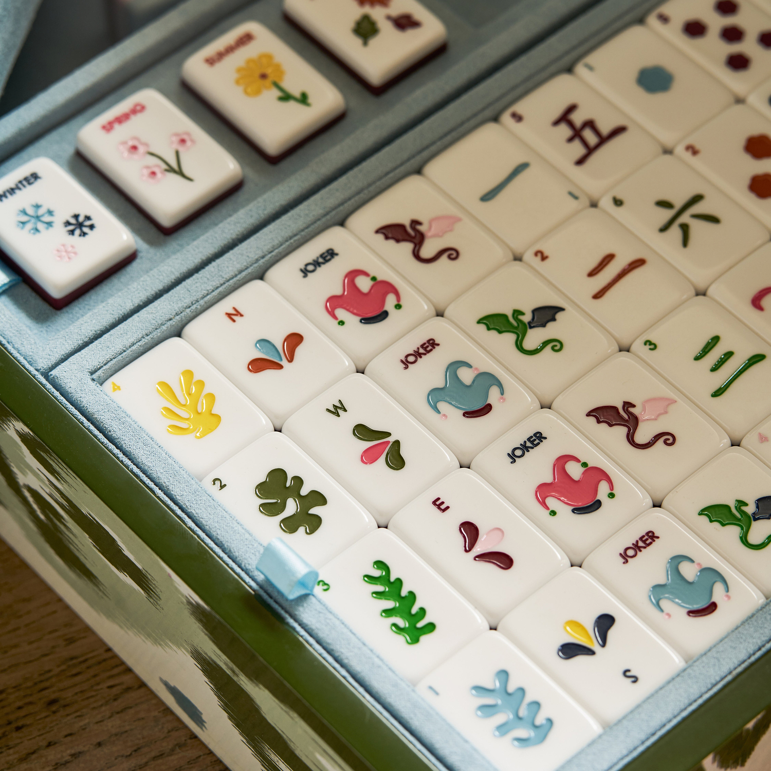 Ikat Green Lacquered Mahjong Set