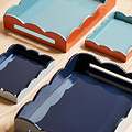 Pale Denim & Navy Lacquered Scallop Small Two-Tone Tray