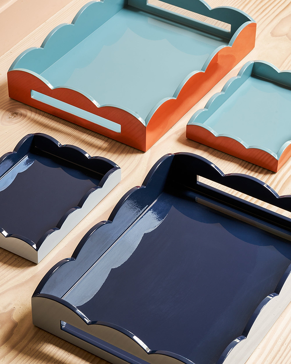 Pale Denim & Navy Lacquered Scallop Small Two-Tone Tray