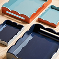 Orange & Chambray Lacquered Scallop Medium Two-Tone Tray