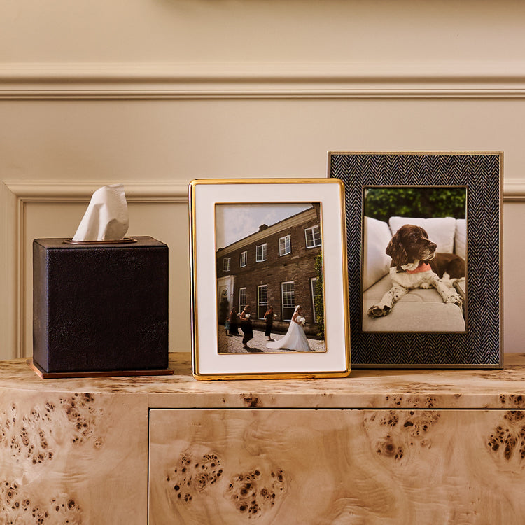 White Enamel & Gold Curve Frame