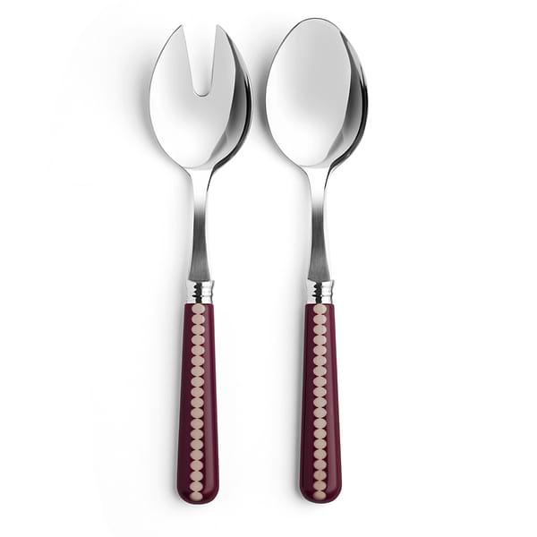Bobbin-Salatbesteck in Kirschrot & Cappuccino – 2-teiliges Set