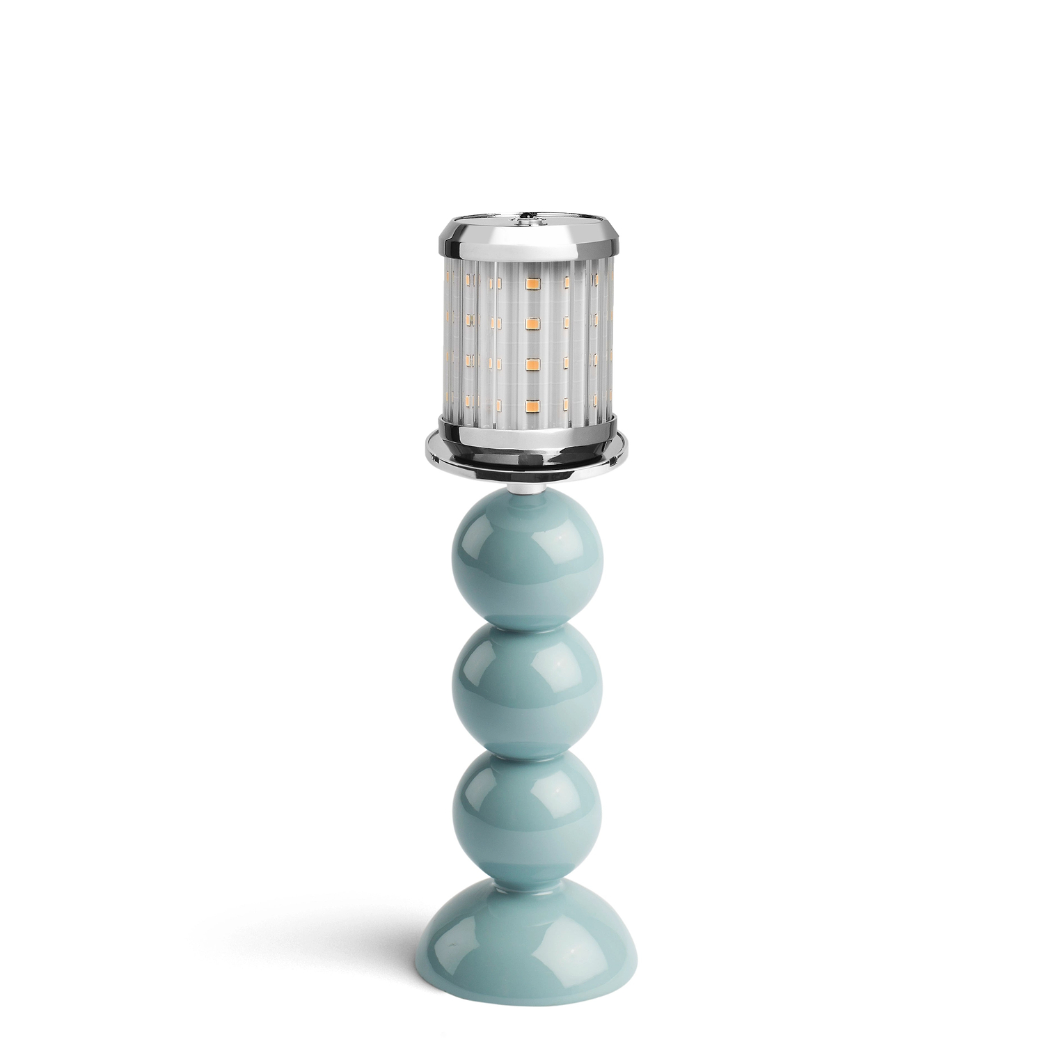 Kleiner Chambrayfarbener Bobbin-Lampenfuß & wiederaufladbare Glühbirne - 19cm