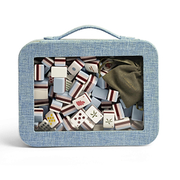Light Blue Grasscloth & Khaki Suede Interior Mahjong Travel Bag