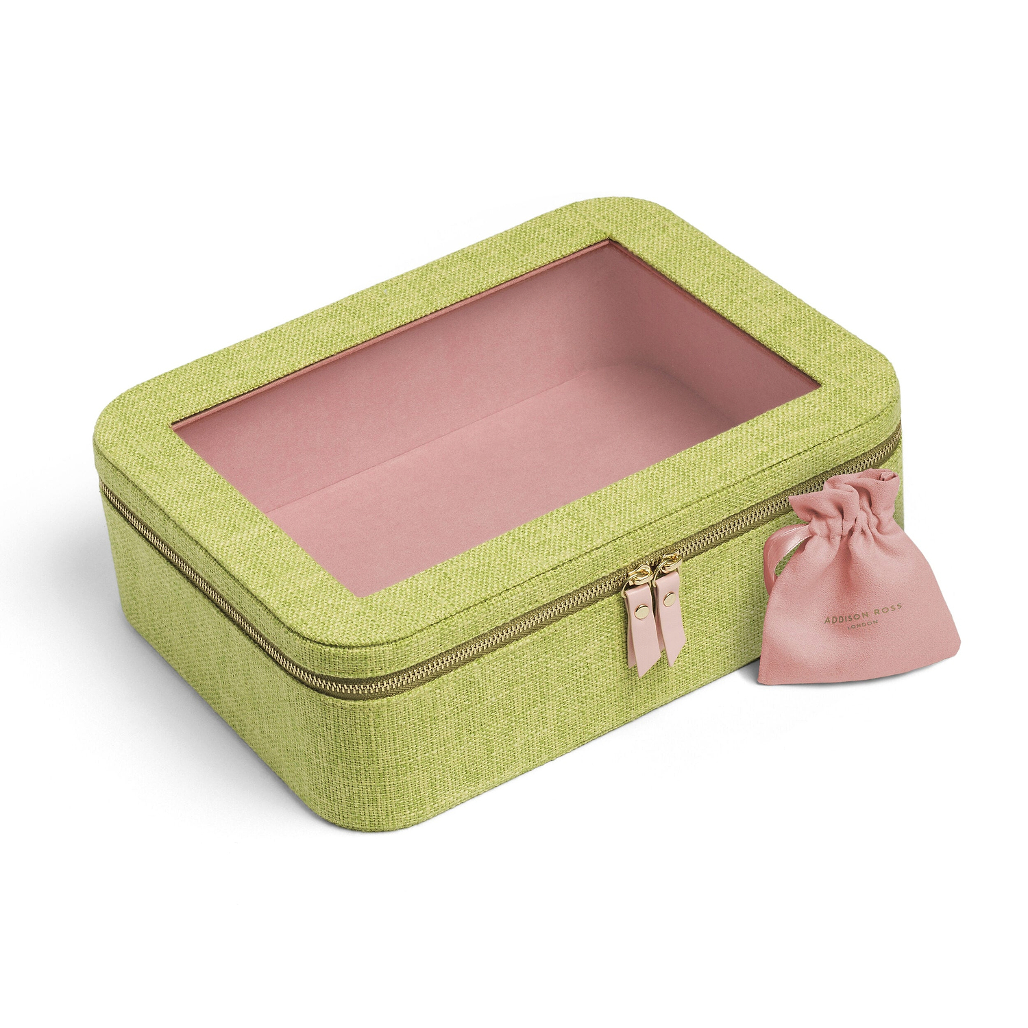 Green Grasscloth & Pink Suede Interior Mahjong Travel Bag