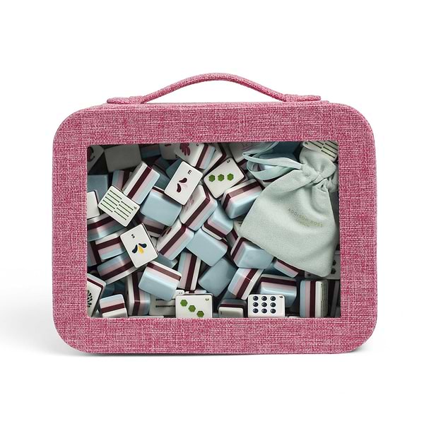Pink Grasscloth & Eau de Nil Suede Interior Mahjong Travel Bag